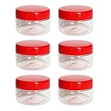AFSUK 6 x 50ml Plastic Storage Jar With Screw Top Lids Airtight Food Storage Containers BPA Free For Kitchen, Herb, Spices, Sweets Clear Canister pots, Clear / Red Lid, 50ml Storage Jar