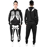 NOROZE Unisex Mens Halloween Skeleton Tracksuit Set Womens Skull Bones Printed Tracksuit 2 piece set Hoodie With Joggers Pants Adult Jumpsuit(S, Skeleton Black)