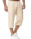LVCBL Mens Linen Shorts 3/4 Length Pants Summer Trousers Beach Yoga Joggers Casual Sweatpants Khaki XXL