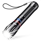 Blukar LED Torch Rechargeable, 2000L Super Bright Flashlight with 5 Modes,Adjustable Focus,Water Resistant,Lightweight Handheld Torch for Camping, Running, Dog Walking, Power Cut, Emergency etc-Black