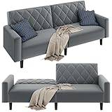 Yaheetech Velvet Sofa with Adjustable Backrest, Convertible Upholstered Loveseat with Sturdy Frame, Folding Couch for Living Room, Apartment, Home Office, Dark Grey