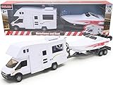 Toyland® Motorhome Trailer & Speed Boat Play Toys - Vehicle Toys 1:48 Scale (WHITE)