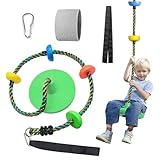 Tree Swing for Kids Backyard Single Disc Rope Climbing Seat for Tree Indoor Outdoor Playground Swing Set Accessories with Thickening Strap-Green