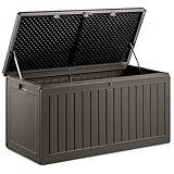 VonHaus Garden Storage Box 270L – Outdoor Utility Chest Organiser – Weatherproof Plastic, Lockable Lid, Sliding Bar Hinge, Carry Handles, Portable – For Garden, Patio, Balcony, Decking – Grey, Black
