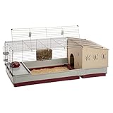 Ferplast rabbits and guinea pigs cage KROLIK 140 PLUS, small animalsand rabbit house, Separate wooden house, accessories are included, 142 x 60 x h 50 cm Bordeaux