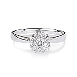 SISGEM 0.12ct Natural Diamond Ring, 9ct White Gold Cluster Diamond Engagement Ring for Her, G, SI2, Personalised Wedding Ring, for Women Ladies Engagement Wedding (Size N)