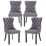 Luxury Classic Velvet Upholstered Dining Chairs Set of 4 Knocker Wing Back Chairs for Kitchen Office Bedroom Living Room Lounge Dressing Room (4, Grey)