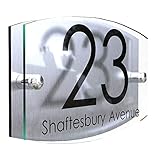 MODERN HOUSE SIGN PLAQUE DOOR NUMBER STREET GLASS EFFECT ACRYLIC ALUMINIUM NAME