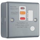BG Electrical Unswitched Fused Spur Connection Unit with Type A RCD and Flex Outlet, Double Pole, Industrial Flat Profile, Scratch Resistant Steel, Metal Clad, Grey, 45A, MC554ARCD
