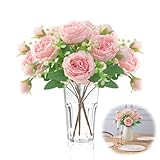 XMSHYODSM Peony Artificial Flowers, 3 Bunches Silk Peonies Bouquets, Faux Peony Bouquet Pink Silk Peonys Fake Flowers Bouquet for Home Kitchen Garden Party Wedding Decoration