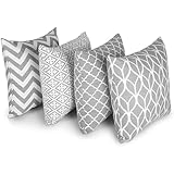 Penguin Home Set of 4 100% Slub Cotton Fabric Cushion Covers 45cm x 45cm Double Sided Square Pillow Covers with Invisible Zipper Pillow Cases for Living Room, Bedroom, Sofa (Grey)