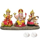 India Laxmi Ganesh Saraswati Statue - 3.9”H Indian God Lakshmi Ganesha Saraswati Idol Figurine Hindu Diwali Gifts Diwali Decoration Home Office Mandir Temple Pooja Item