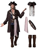 Spooktacular Creations Halloween Pirate Costume Men, Captain Smuggler Deluxe Outfit With Hat Booscover Belt for Cosplay Themed Parties(X-Large)