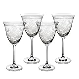 Portmeirion Botanic Garden Etched Crystal Glass Set of 4 Wine Glasses