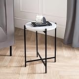 OHS Round Side Table for Living Room, White Mable Top Small Coffee Tables with Sturdy Metal Frame Decorative Nightstand End Table Bedside Tables for Bedroom Office