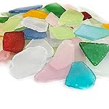 CYS EXCEL Sea Glass 64 Ounces Assorted Mix Rainbow Colors | Multiple Choices Crushed Glass Vase Filler | Aquarium Nautical Décor for Art Crafts Flat Frosted Dyed Color Stone