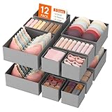 Lifewit 12 Pack Drawer Organiser,Collapisble Fabric Chest of Draw Dividers for Closet, Dresser, Nursery, Bedroom, Foldable Cube Boxes for Clothes, Pants, Underwear, Sock, Bras Organization, Light Grey