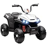 AIYAPLAY Kids Quadbike, 12V Electric Ride on ATV with 4 Wheels Spring Suspension, LED Light, Music, MP3, 5KM/H Battery Powered, for Ages 3-5 Years, White