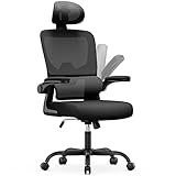 naspaluro Ergonomic Office Chairs, High Big Study Desk Computer Chair with Back Support, Adjustable Headrest and Flip-up Armrests Black Work Chair, Swivel Comfy PC Mesh Office Chairs for Home Office