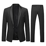 YOUTHUP Men's Suit Slim Fit 2 Piece Suits Shawl Lapel 1 Button Wedding Dinner Tuxedo Blazer Pants,Black,L