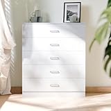 Lexonelec White Chest of Drawers, 4&5 Drawer Bedroom Storage Cabinet with Metal Handles & Smooth Runners, Anti-Bowing Reinforced Frame, Durable MDF & Chipboard Modern Furniture Unit (White, 5 Drawers)