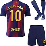 Soft Gardin Barcelona Home 2025/2026 Yamal #10 Football Kids Jersey Shorts Socks Gift Set Youth Sizes (Blue/Red, 26)
