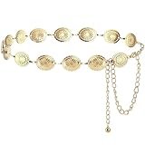 NXPUXP Western Metal Concho Belt,Cowgirl Concho Chain,Adjustable Waist Chain for Women,Suitable for Dresses,Jeans,Costumes (Gold-2025),M,Non-Precious Metal,No Gemstone