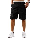 westAce Mens Cargo Shorts Combat Multi Pocket Elasticated Waist Plain Lightweight Relaxed Casual Shorts M L XL 2XL 3XL, Black, XL