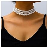 Prosy Layered Pearl Choker Necklace Adjustable Collar Necklaces for Women and Girls