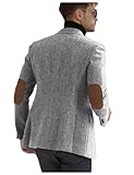 Men's Herringbone Casual Blazer Elbow Patch Fashion Sport Coats Single Breasted Formal Jacket Coat, Herningbone Grey White, XL