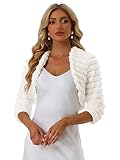 Allegra K Women's Cropped Jacket for Dress Open Front Bolero Faux Fur Shrug White XL