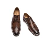 Poerkan Men's Oxford & Derby Formal Dress Shoes: Lace - up Leather Classics in Black and Brown with Patent Brogue Details