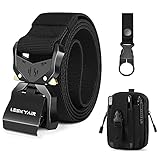 Leskyair Men Tactical Belt, Military Work Belt Rigger 1.5" Nylon with Heavy Duty Quick Release Metal Buckle, Gift with Molle Pouch and Bottle Clip