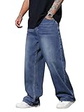 Zewool Mens Y2k Hip Hop Baggy Jeans Wide Leg Skater Jeans Loose Denim Pants Skateboard Streetwear Straight Leg Relaxed Fit Classic Vintage Extreme Motion,G10 Blue,L
