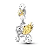 The Charmery Greek Mythology Flying Winged Lion Charm 925 Silver Charm Compatible with Pandora Charms, Trollbeads, Chamilia, Biagi and Many Other UK Charm Bracelets.