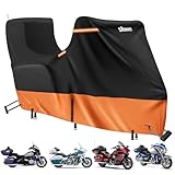 Motorbike Cover Waterproof Outdoor with Side+Top Box,420D Bike Cover for Gold Wing,Road Master,Road Glide Limited,Touring Models Harley Davidson Ultra Limited(118"x44"x56" Black & Orange)