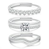 Senteria 3Pcs Silver Rings for Women,Sterling Silver Ring Adjustable Shiny Cubic Zirconia Thumb Rings for Women Stacking Ring Statement Ring Set for Womens