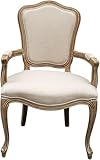 Louis French Country Style Dining Chair – Washed Oak Frame with Cream Linen Upholstery, Elegant High Back Design, Fully Assembled Comfortable Seating for Dining Room, Bedroom, or Décor (Brown)