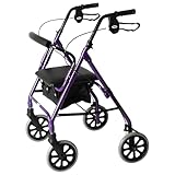 DAYS Lightweight Folding Rollator Walker – Mobility Aids, Adjustable Walking Frame with Padded Seat, Lockable Brakes, Ergonomic Handles, Walking Aid, Portable Walker for Elderly, Small – Purple
