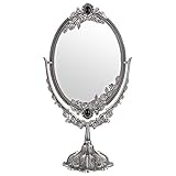SUMTree Vintage Oval Double Sided Rotatable Dressing Mirror - Large Silver Tabletop Decorative Standing Vanity Mirror