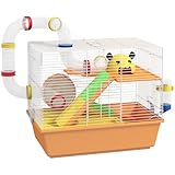 PawHut Hamster Cage, 3 Tiers Gerbil Cage for Dwarf Hamsters with Tubes, Ladder