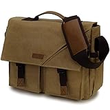 VX VONXURY Messenger Bag for Men,Vintage Water Resistant Canvas 14 Inch Laptop Bag Satchel Shoulder Bag for Work School Business Khaki