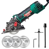 HYCHIKA 85mm Mini Circular Saw, 500W High-Power Metal & Wood Cutter Machine | Standard Configuration: Guide Rail + Dust Extraction Tube + 3 Saw Blades Precision DIY Tool