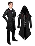 YORDET Men's Medieval Jacket Coat with Hood Gothic Trench Men's Victorian Vintage Tailcoat Halloween Party Carnival Cosplay Costume (Black, M)