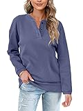 Aokosor Womens Sweatshirts Ladies Jumpers for Women UK Long Sleeve Tops Ladies Loose Sweatshirts with Buttons Plain Size 22-24 Purple Blue