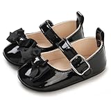 MASOCIO Baby Girl Shoes Infant Girls First Walking Mary Jane Pram Crib Shoes 9 Pre Walkers Soft Sole Size 3 UK Child 6-12 Months Black