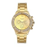 JewelryWe Women Men Stainless Steel Band Quartz Wrist Watch Casual Bling Dress Watch,Gold