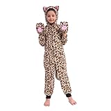 Sincere Party Fleece Cheetah Onesie Costume Halloween Leopard Cat Costume for Kids L(8-10)