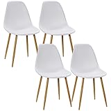 HOMCOM Modern Dining Chairs Set of 4, Kitchen Chairs with Backrest and Steel Legs for Dining Room, Living Room, White
