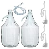Pack of two 5L attractive natural glass Demijohn for wine making/storage with syphon tube, 2 x bungs and airlock included